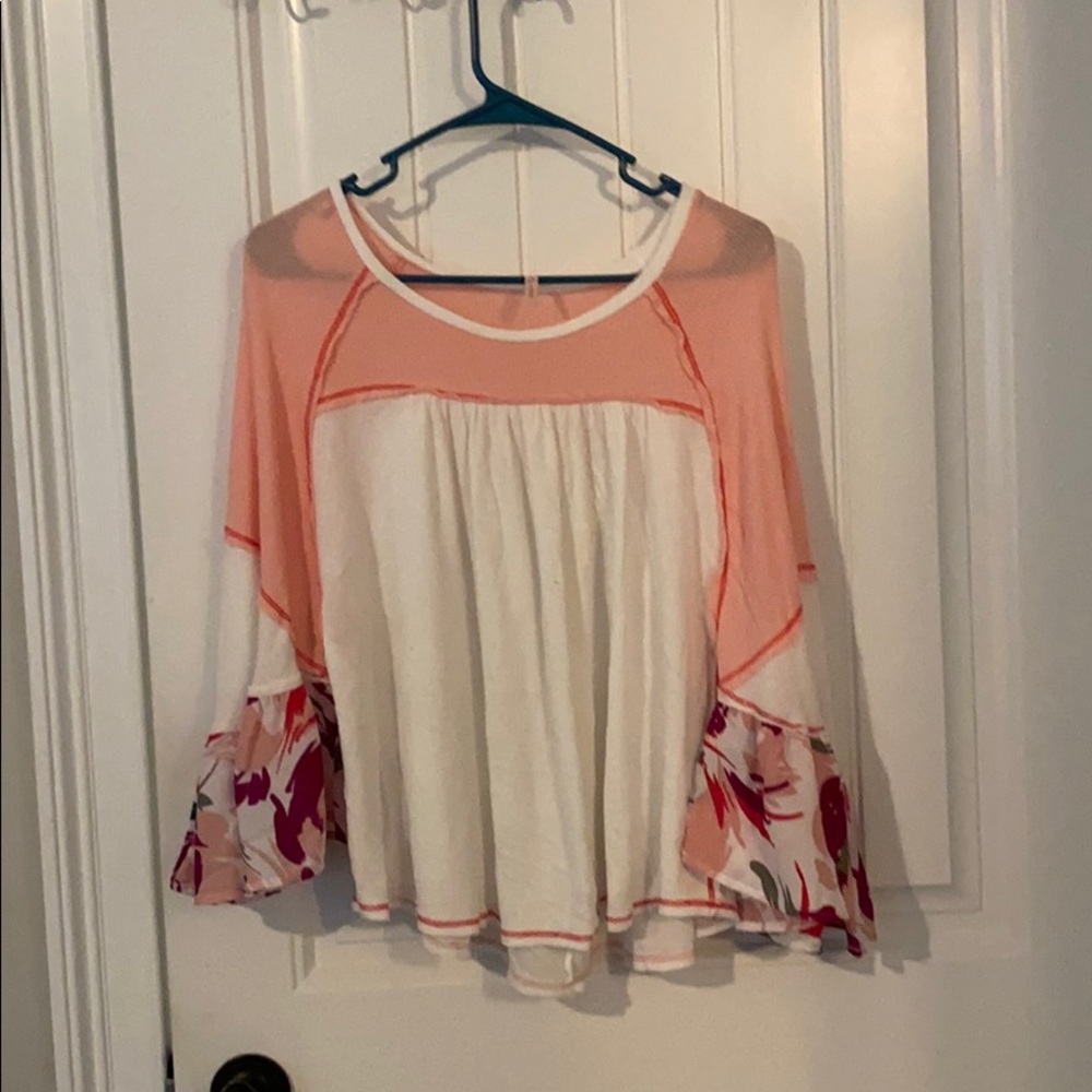 Pink and white thermal knit top